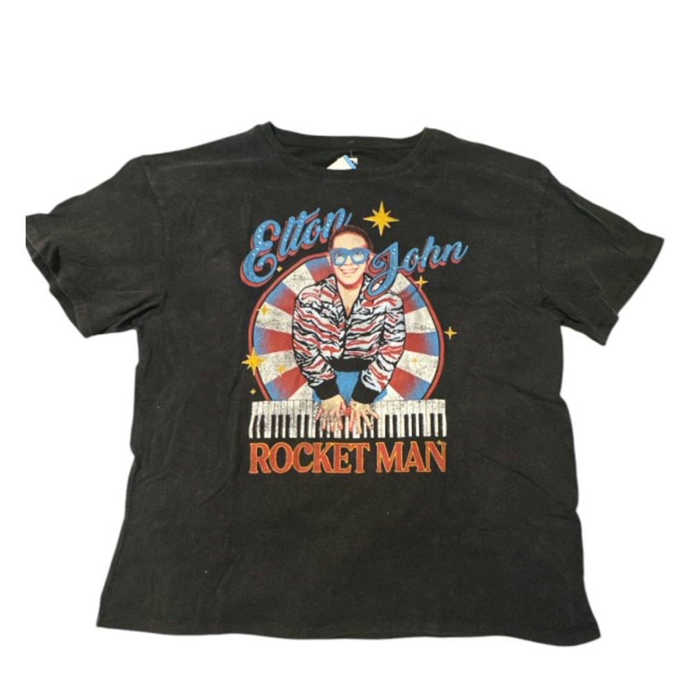 Elton John Graphic T-shirt with bling Rhinestones T-Shirt Black Size L New w Tag